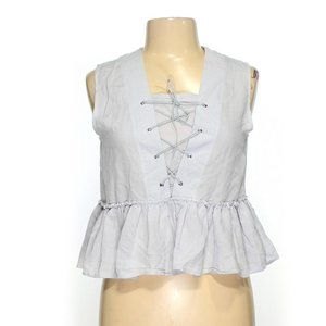 LaLoca Grey Front Lace-Up Blouse — Small